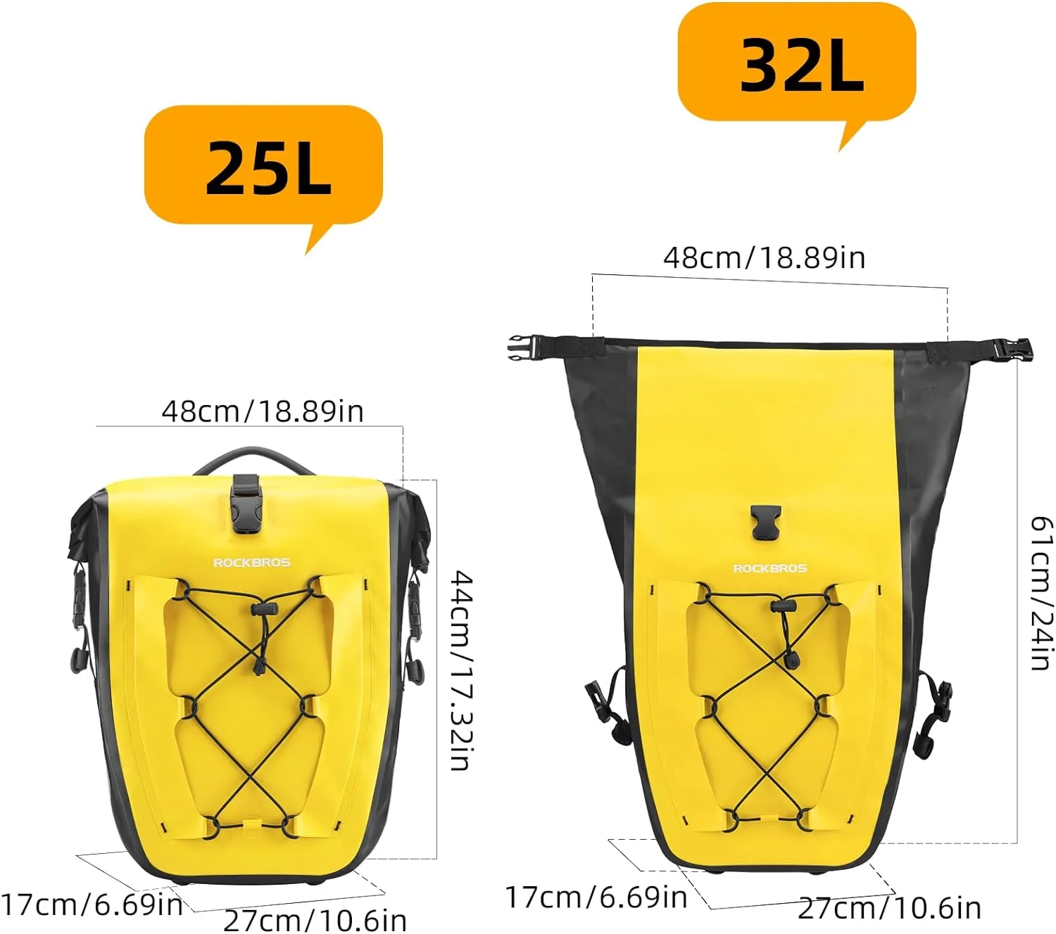 ROCKBROS 32L Waterproof Bike Panniers Durable Spacious Easy to Install