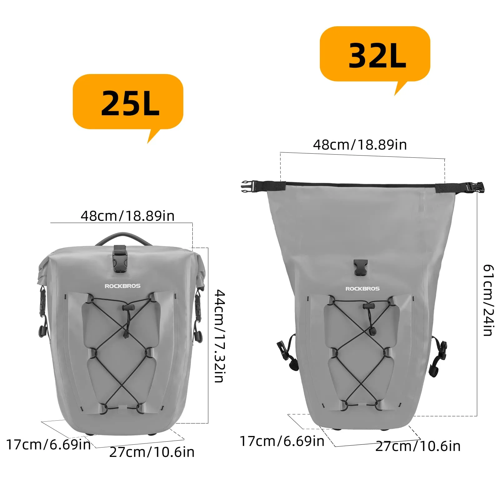 ROCKBROS 32L Waterproof Bike Panniers Durable Spacious Easy to Install