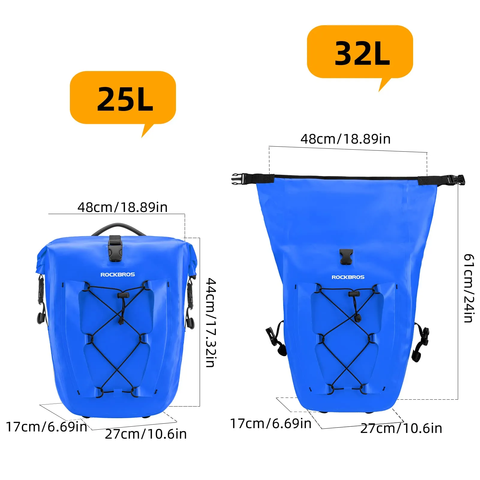 ROCKBROS 32L Waterproof Bike Panniers Durable Spacious Easy to Install
