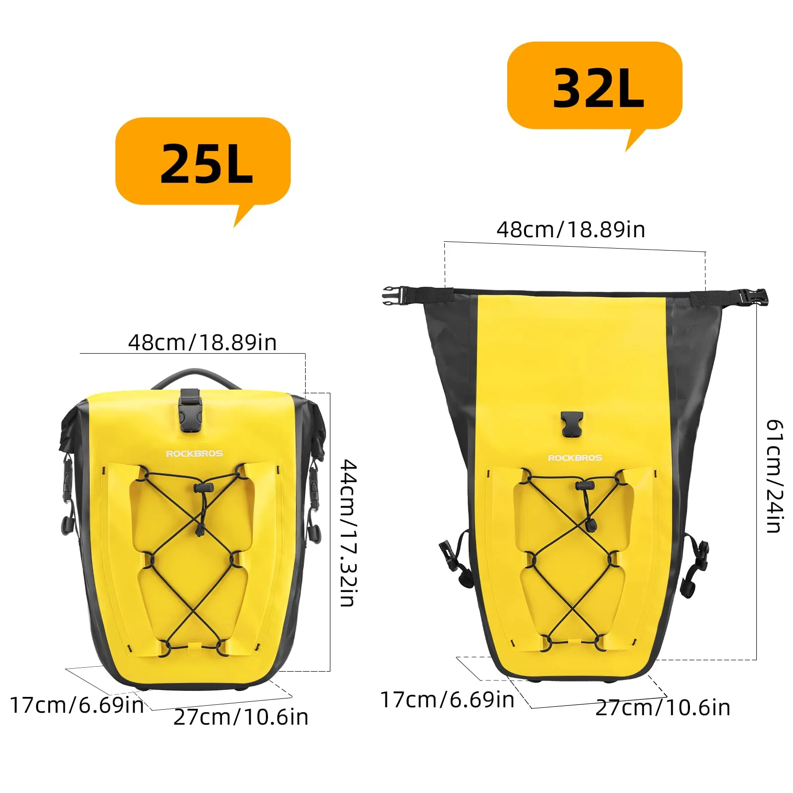ROCKBROS 32L Waterproof Bike Panniers Durable Spacious Easy to Install