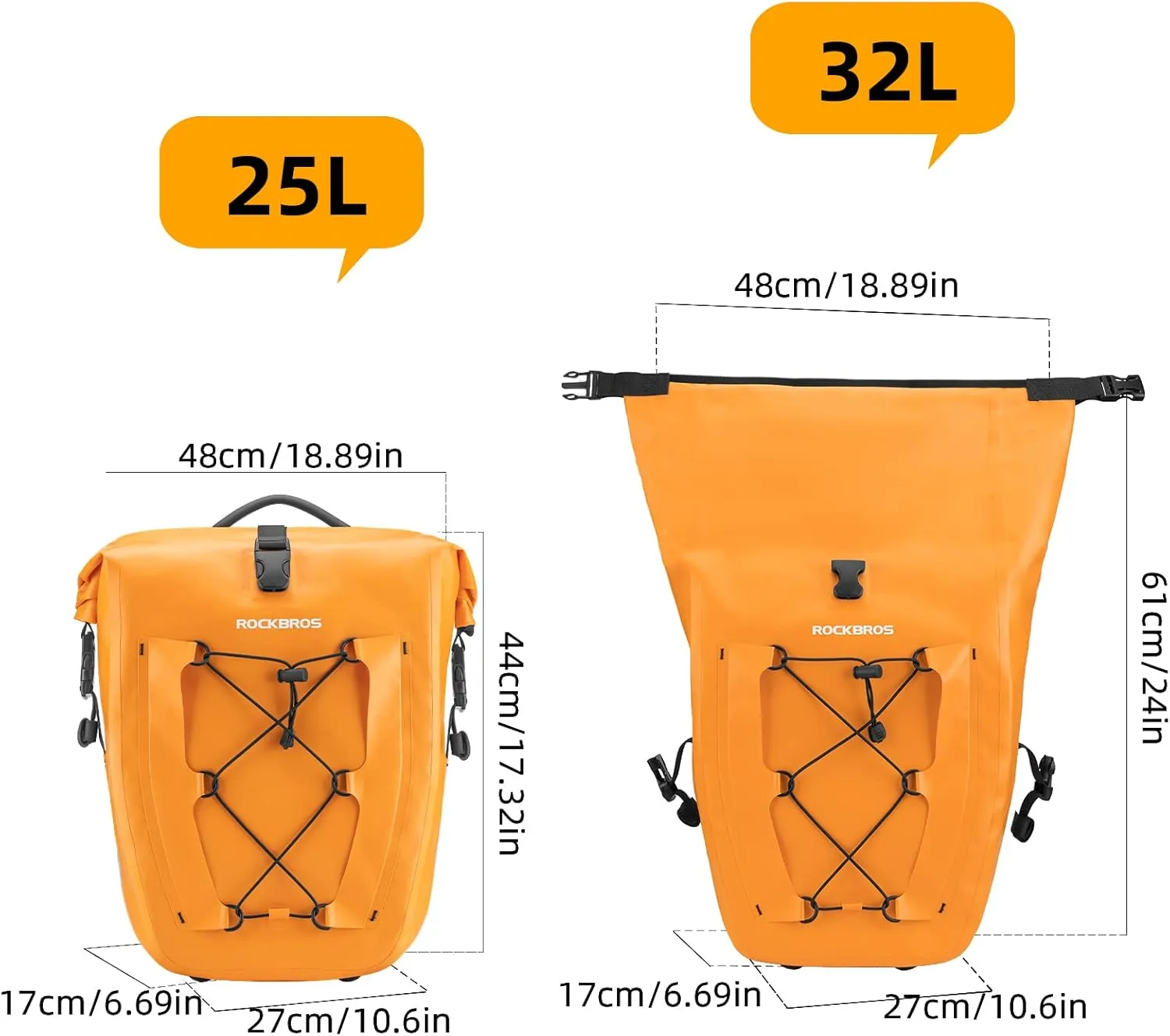 ROCKBROS 32L Waterproof Bike Panniers Durable Spacious Easy to Install