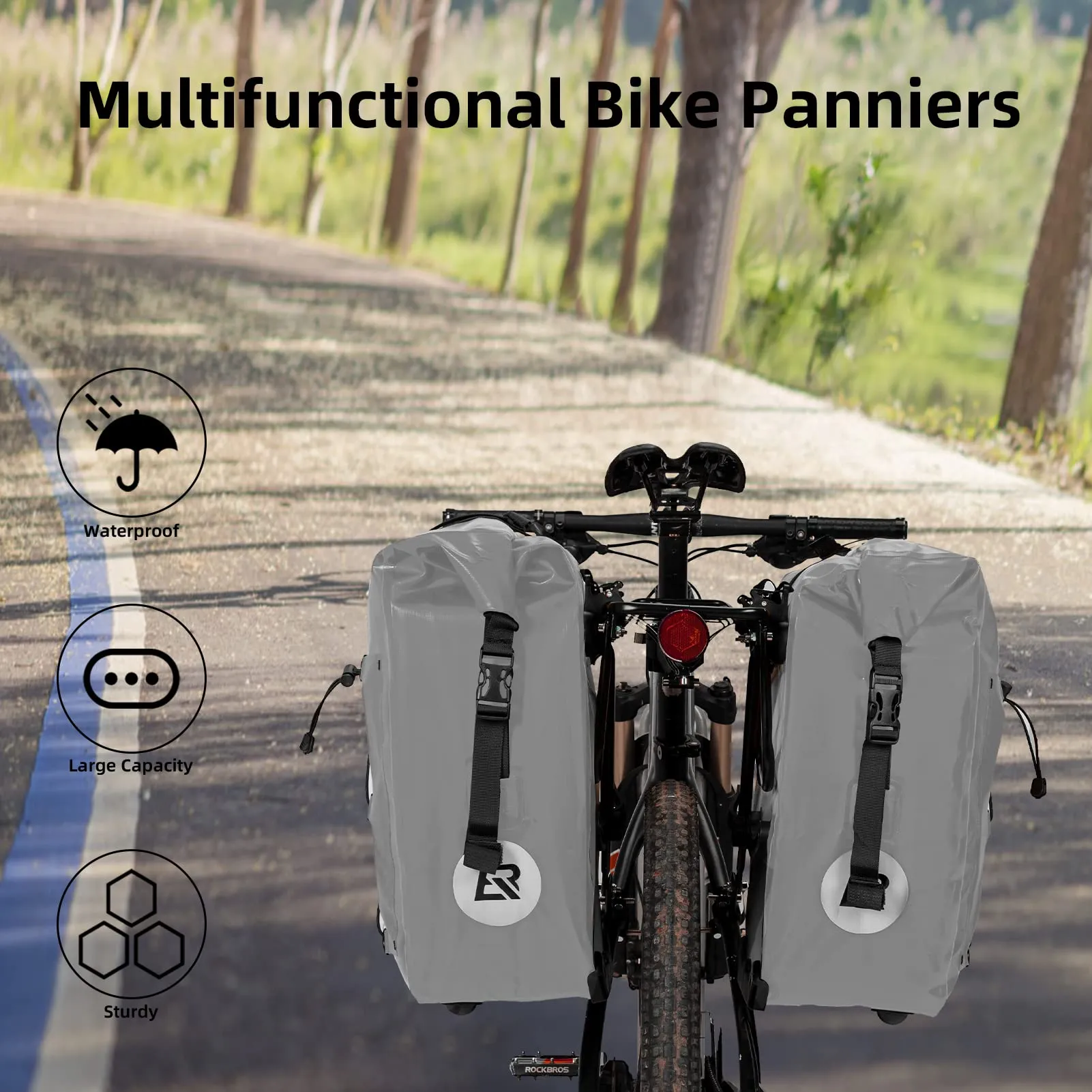 ROCKBROS 32L Waterproof Bike Panniers Durable Spacious Easy to Install