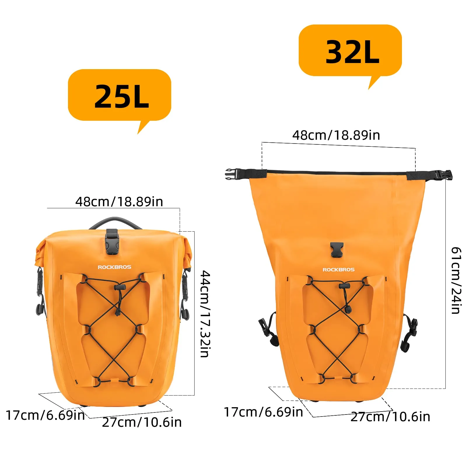 ROCKBROS 32L Waterproof Bike Panniers Durable Spacious Easy to Install