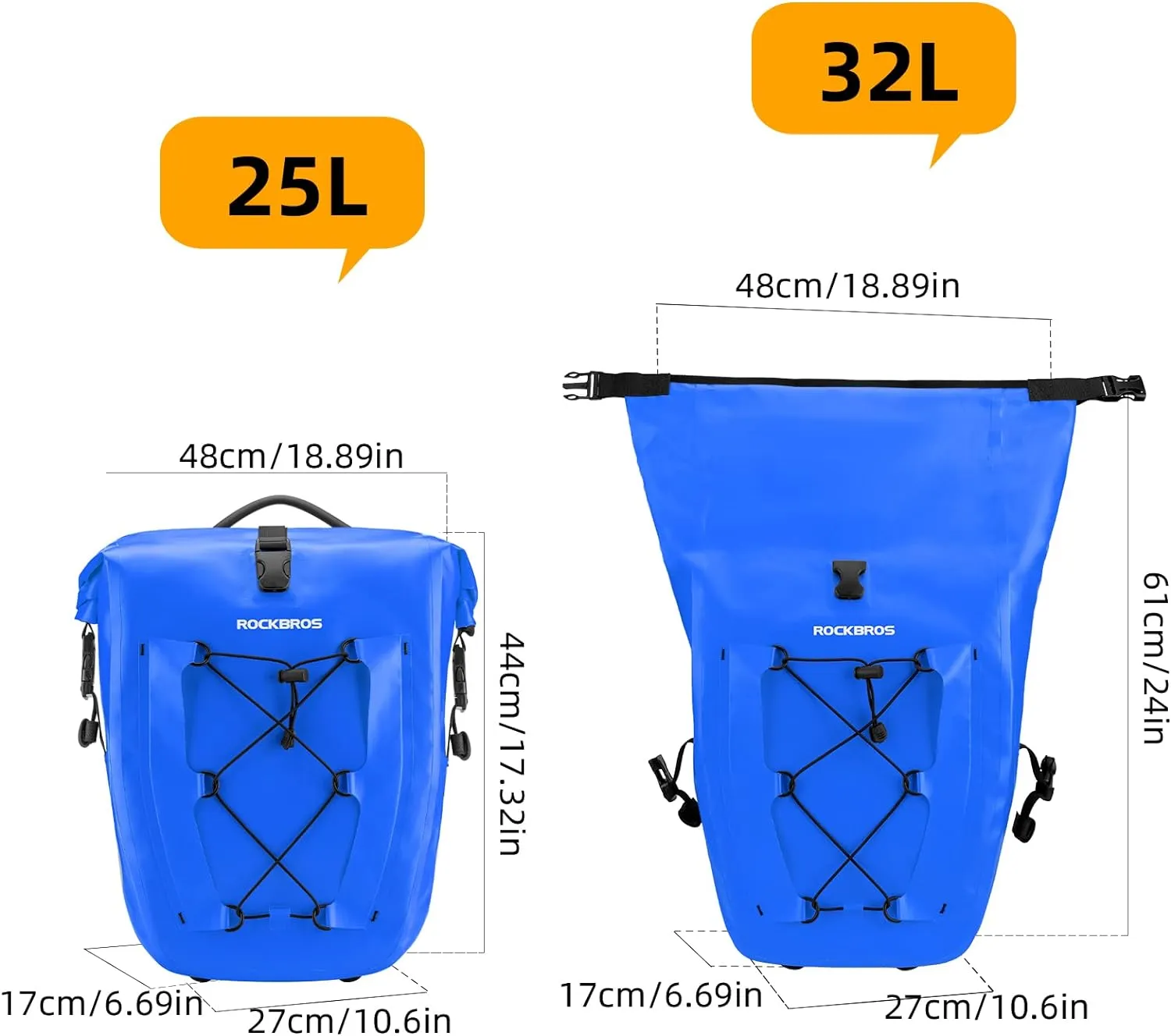ROCKBROS 32L Waterproof Bike Panniers Durable Spacious Easy to Install