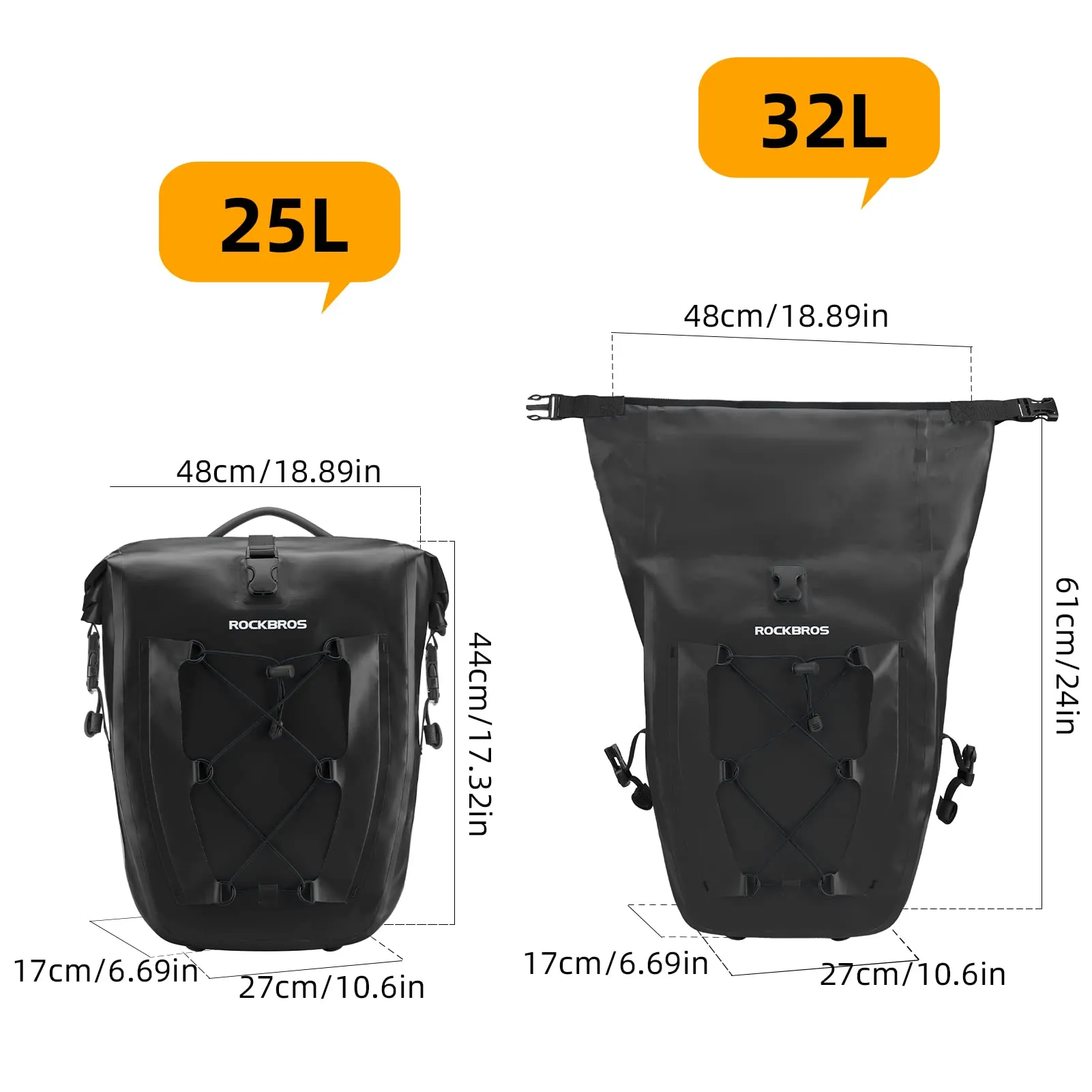 ROCKBROS 32L Waterproof Bike Panniers Durable Spacious Easy to Install