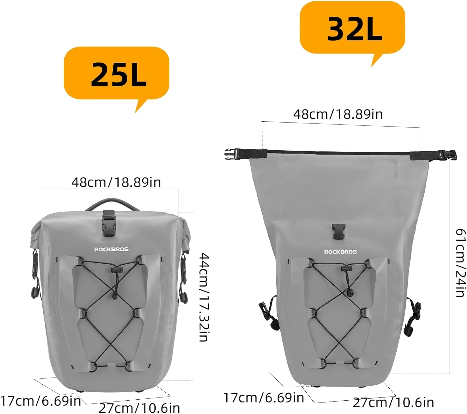 ROCKBROS 32L Waterproof Bike Panniers Durable Spacious Easy to Install