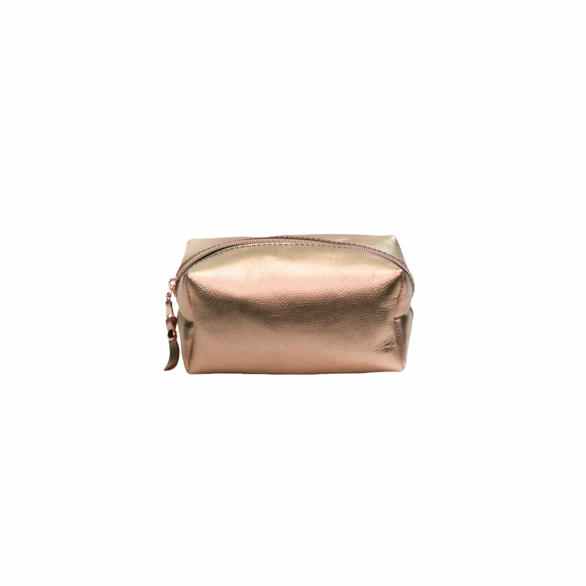 Rose Gold Leather Zippered Cosmetic Bag