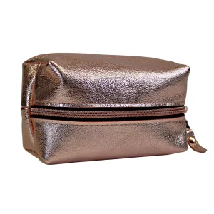 Rose Gold Leather Zippered Cosmetic Bag