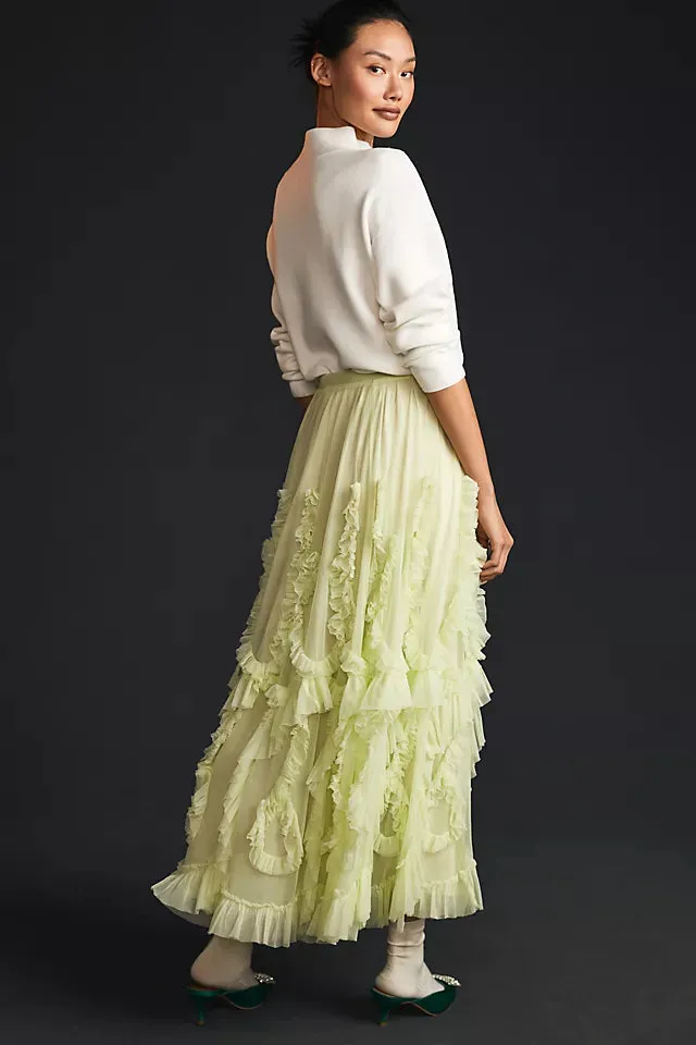 Ruffled Tulle Stylish Skirt Green