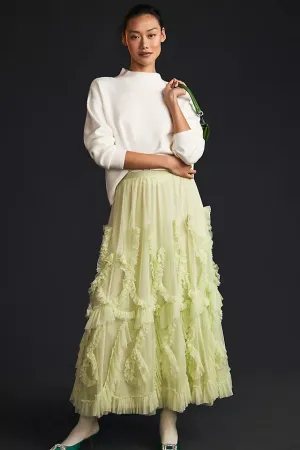 Ruffled Tulle Stylish Skirt Green