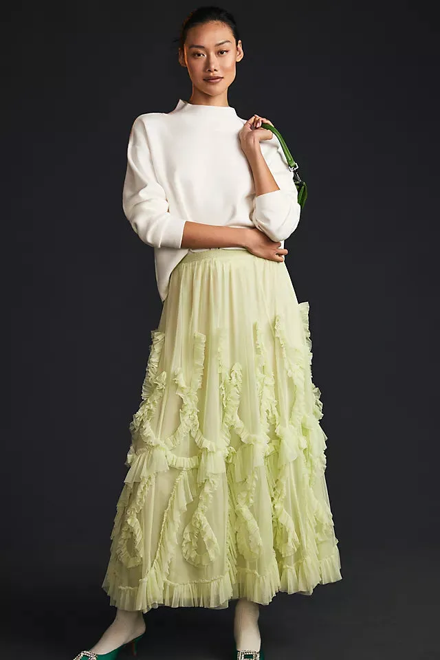 Ruffled Tulle Stylish Skirt Green