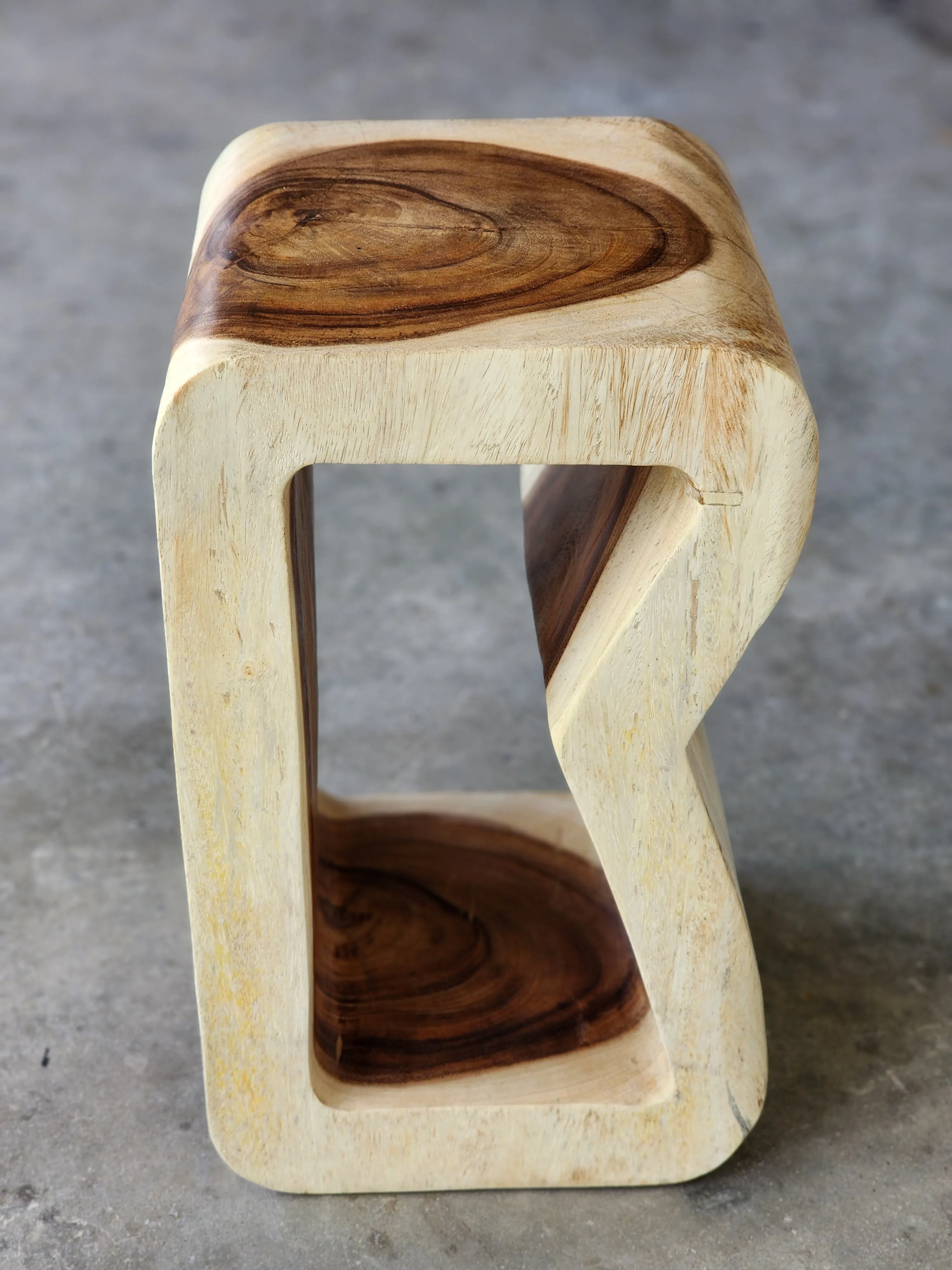 Side Table carved wood Plant Stand or Bar Stool with Clear Finish-Raintree Wood