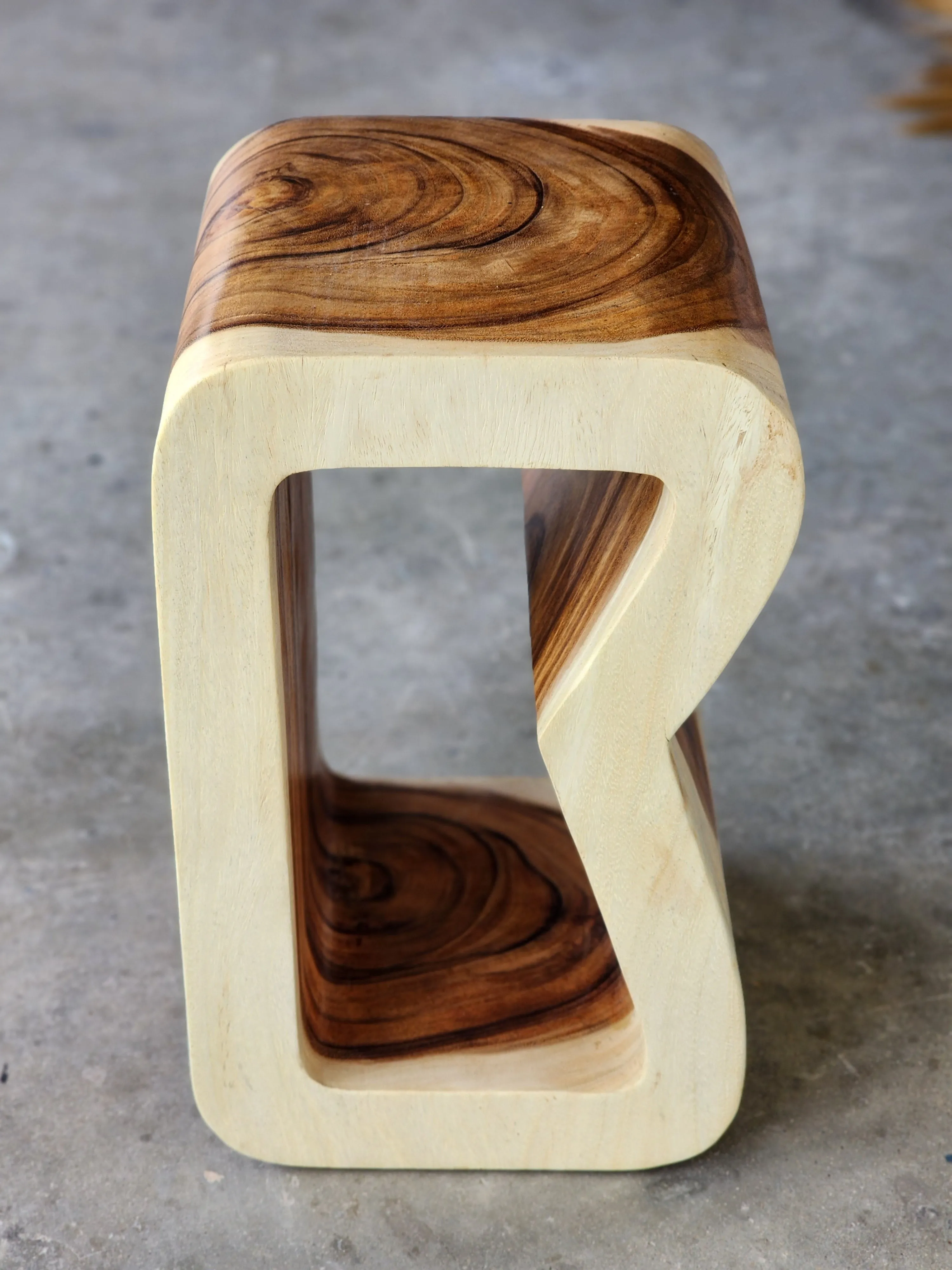 Side Table carved wood Plant Stand or Bar Stool with Clear Finish-Raintree Wood