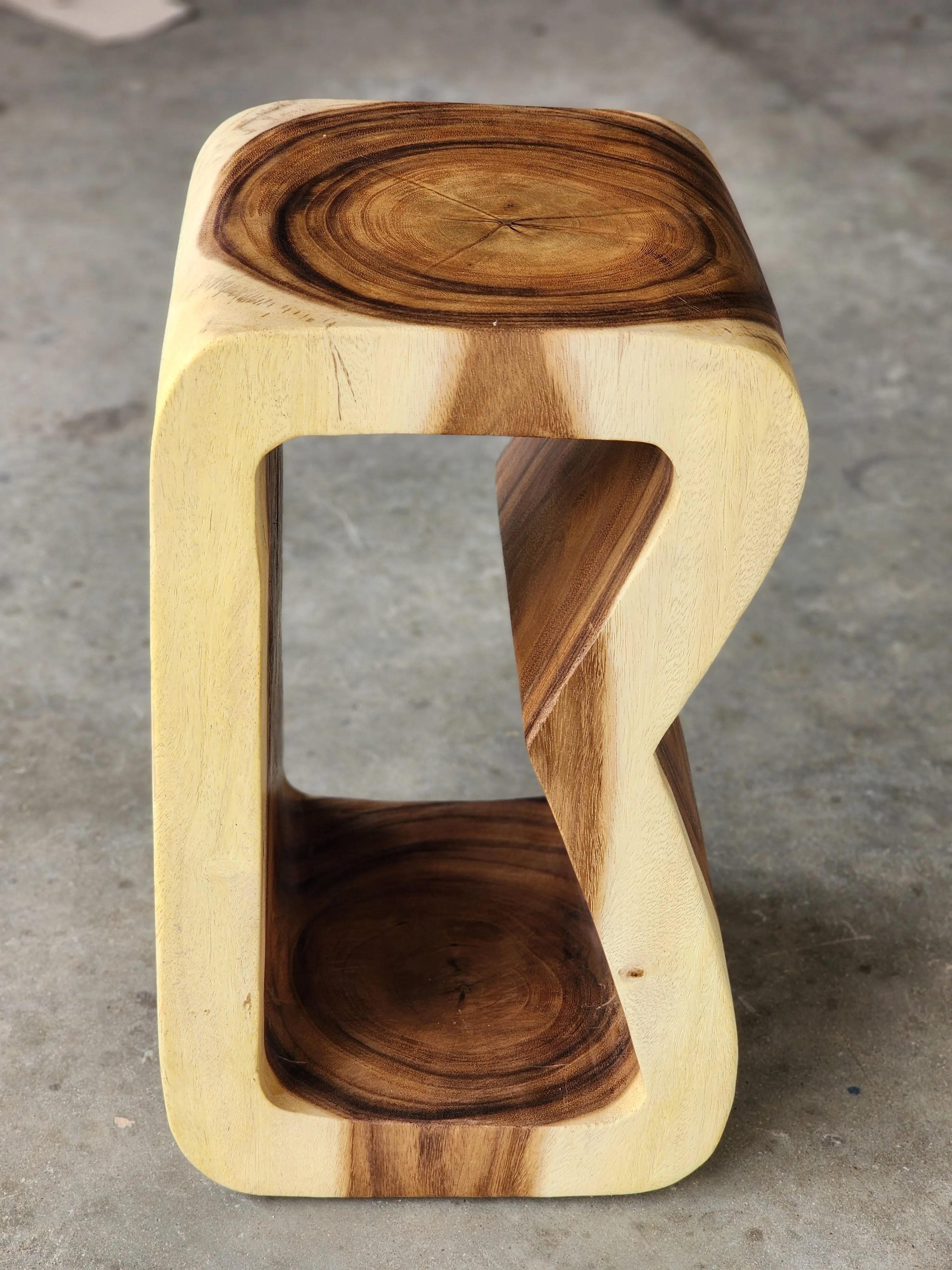 Side Table carved wood Plant Stand or Bar Stool with Clear Finish-Raintree Wood