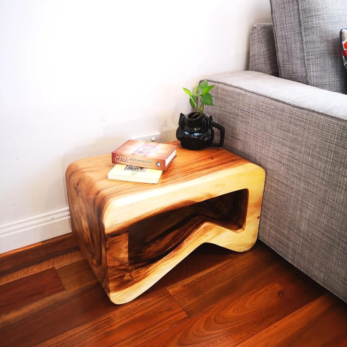 Side Table carved wood Plant Stand or Bar Stool with Clear Finish-Raintree Wood