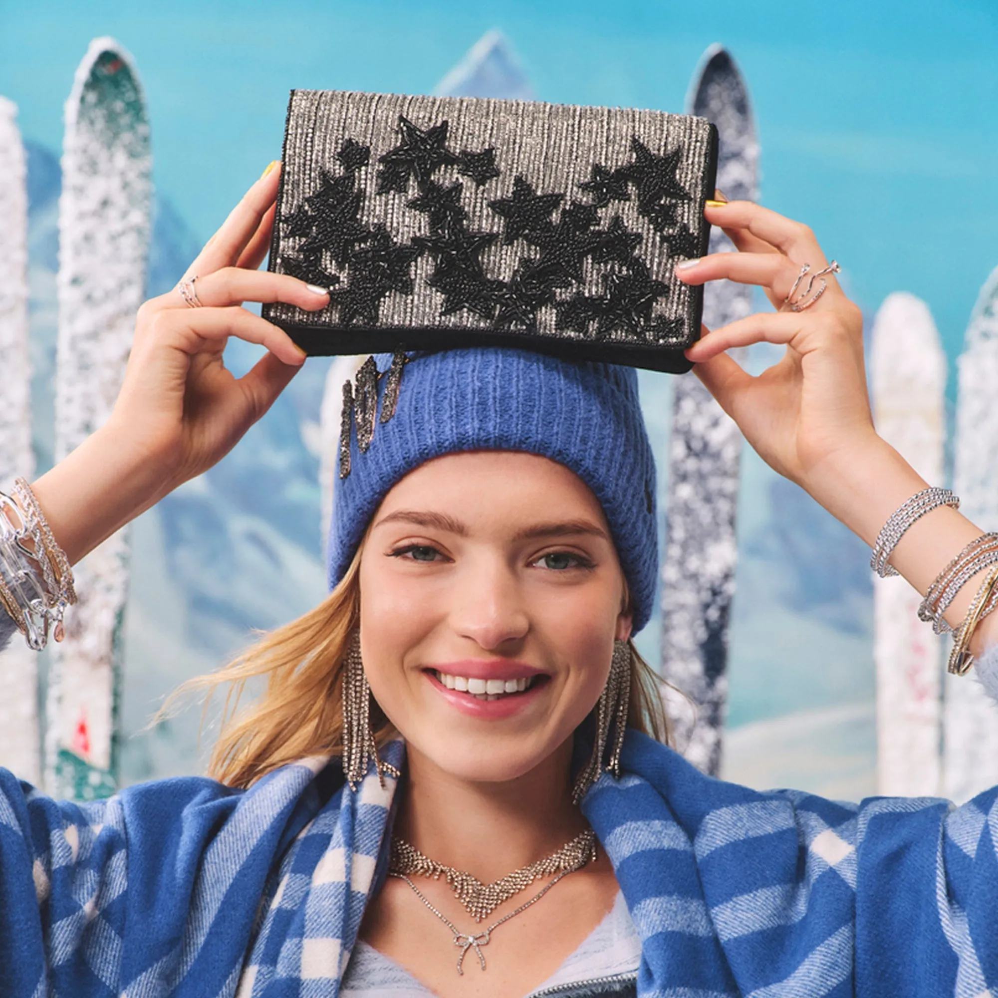 Silver Embellished Star Clutch Bag