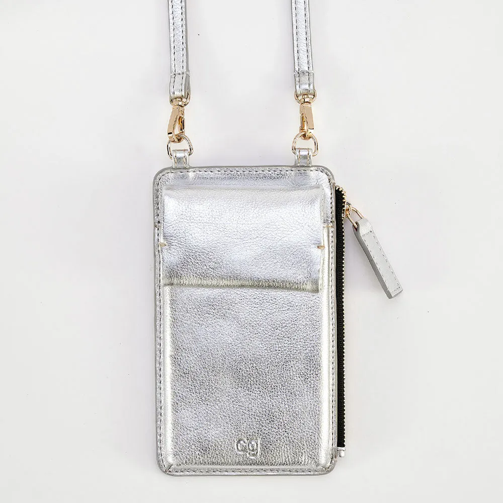 Silver Leather Phone Bag
