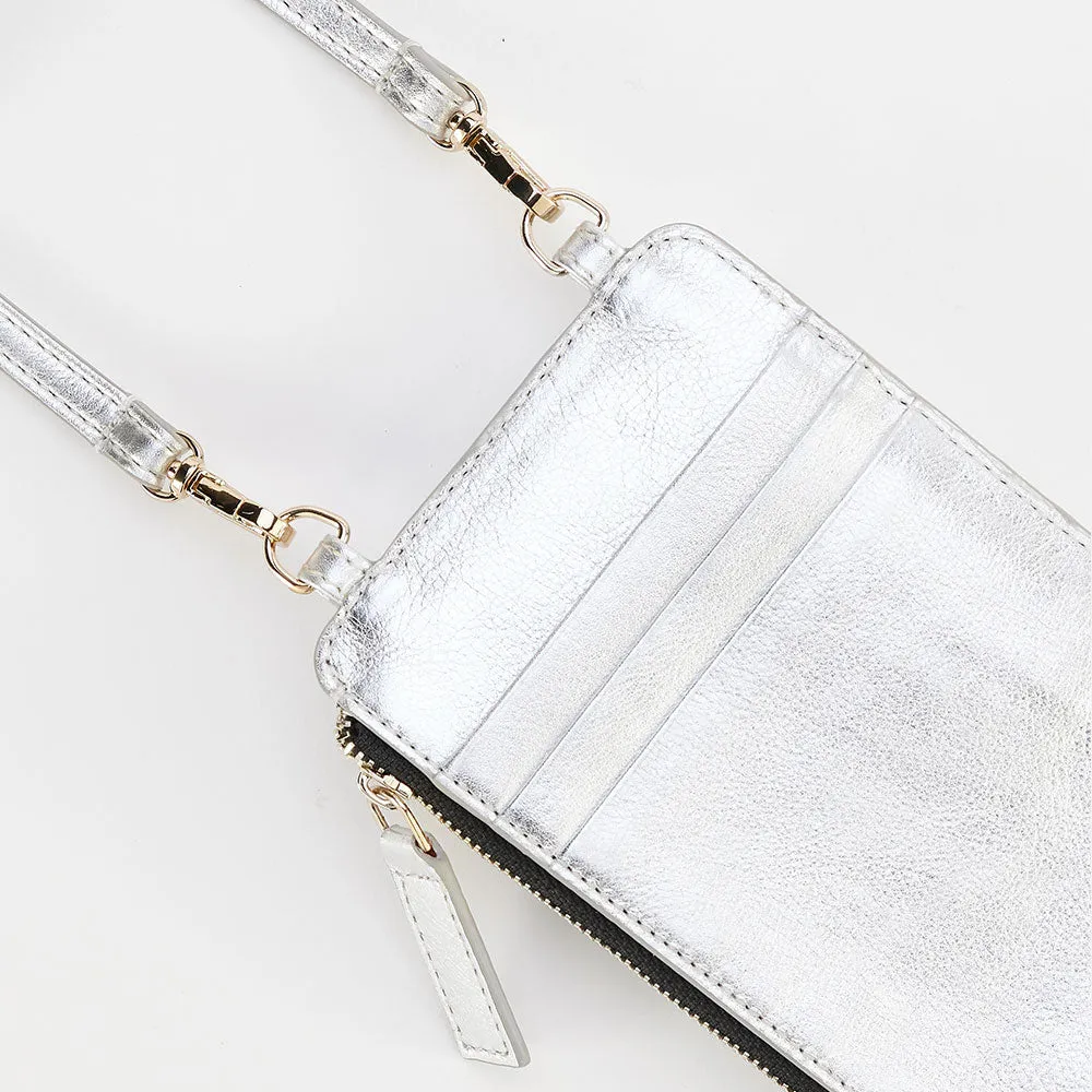 Silver Leather Phone Bag