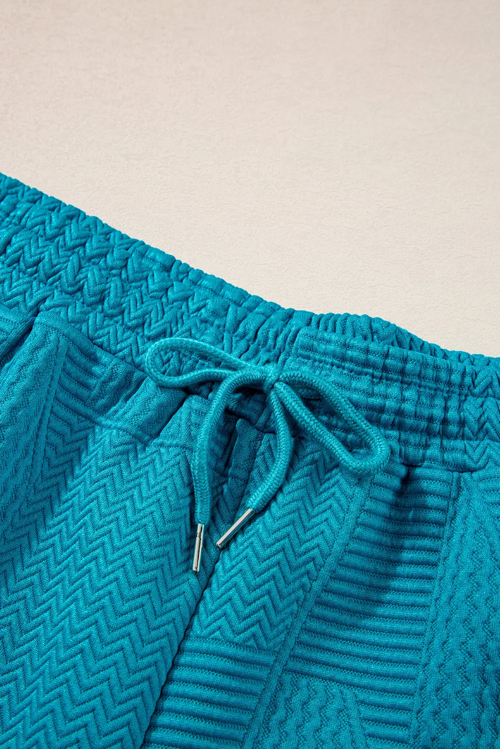 Skobeloff Textured Ruffle Split Top and Drawstring Shorts Set