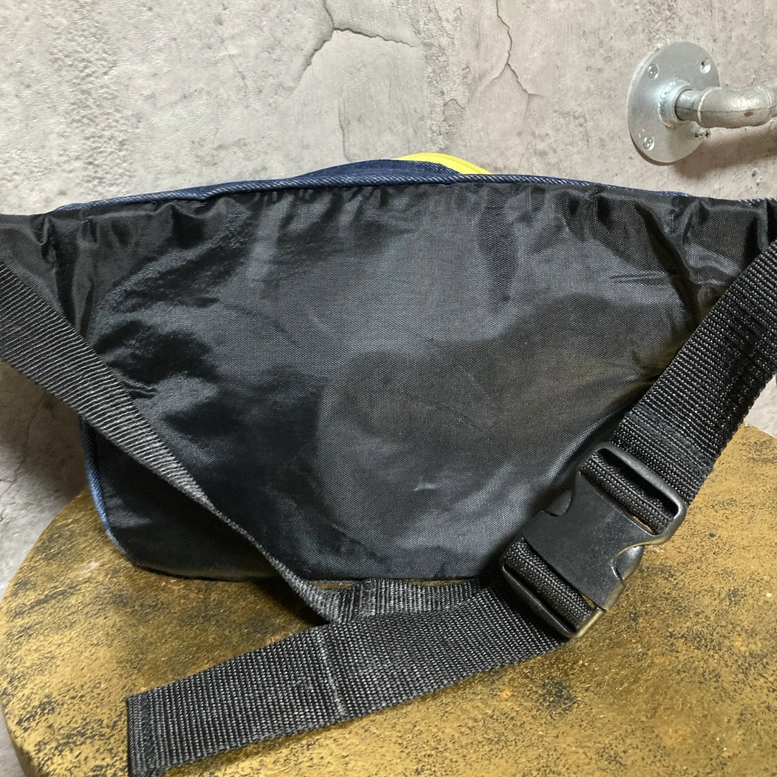 smiley face love and peace denim waist pack fanny pack bum bag blue