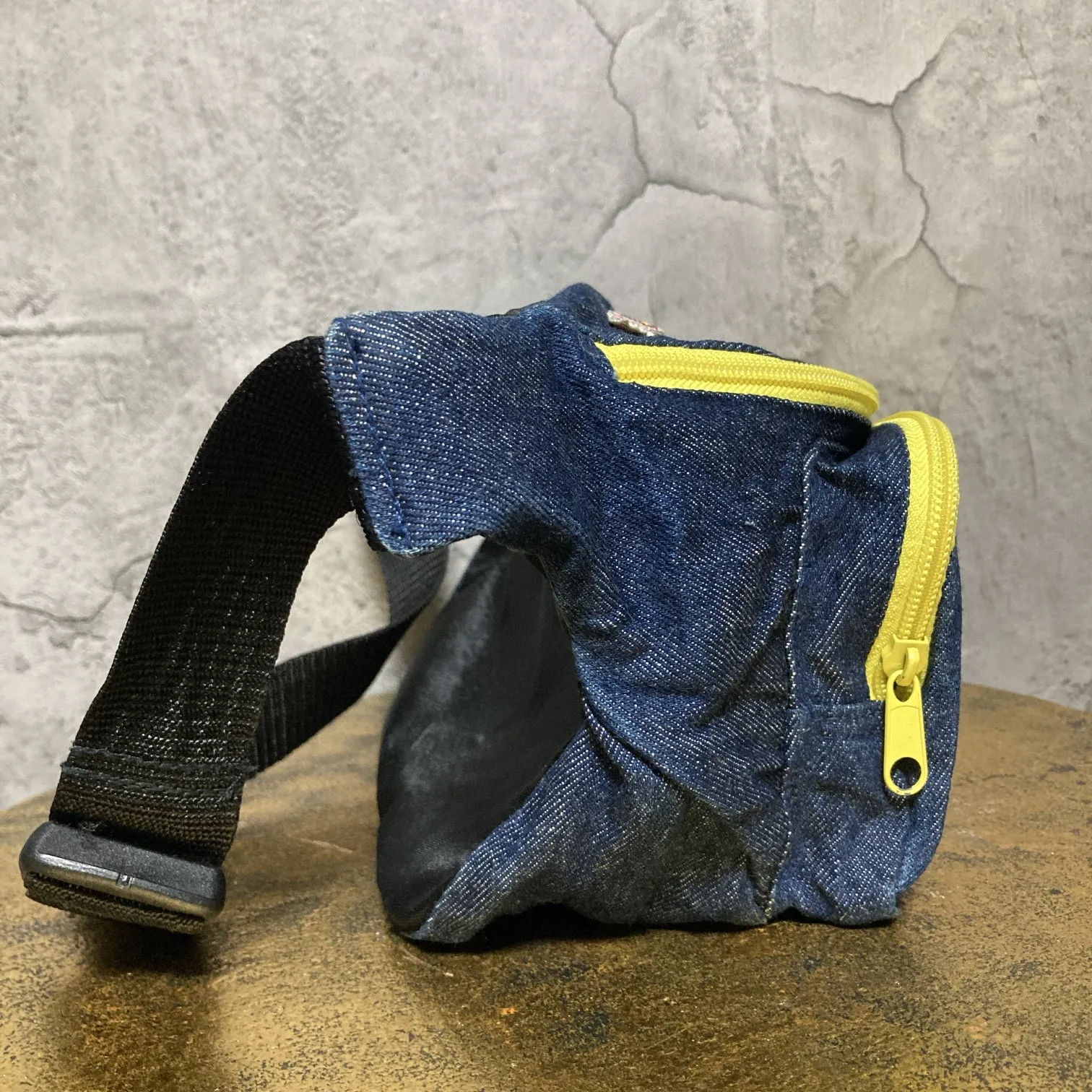 smiley face love and peace denim waist pack fanny pack bum bag blue