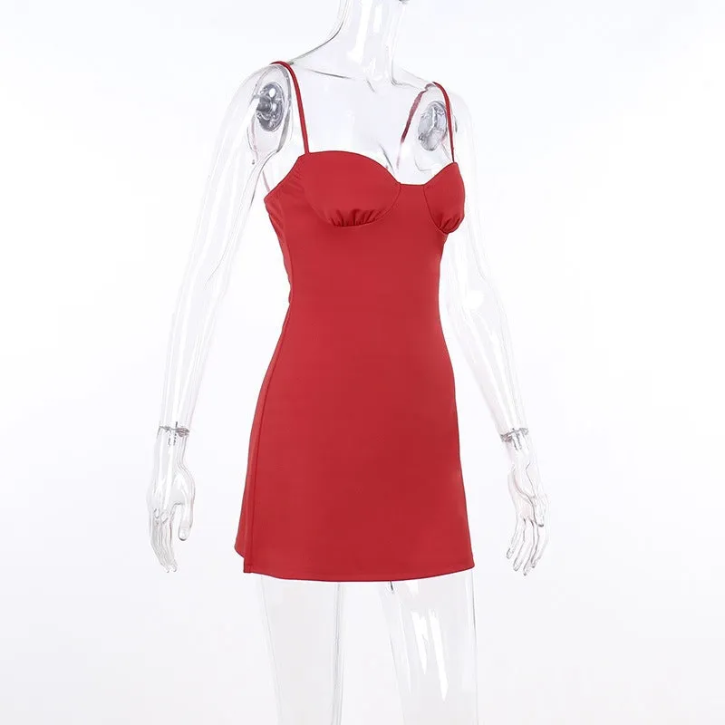 Solid Strap Stylish Cupped Mini Dress