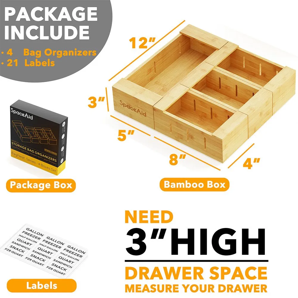 SpaceAid® Storage Bag Organizer Food Baggies Storage Solution for Kitchen 4 Boxes Set