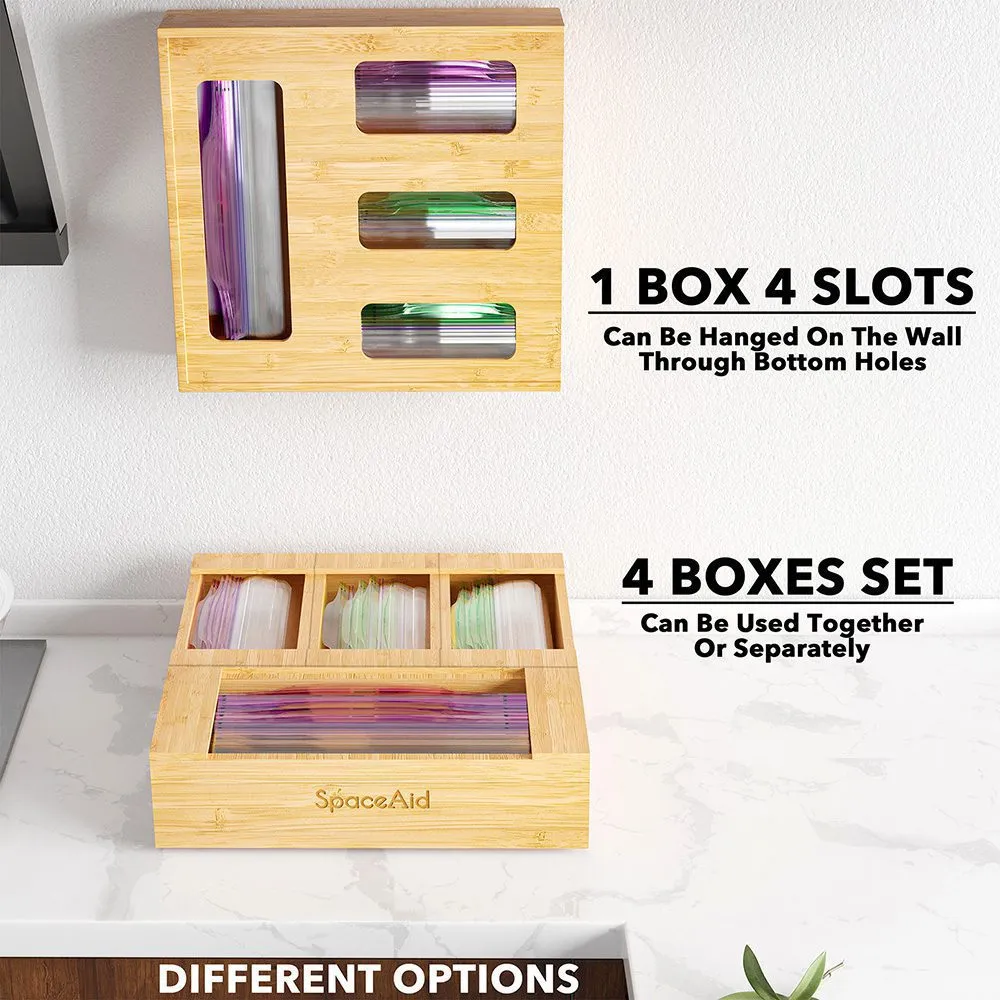 SpaceAid® Storage Bag Organizer Food Baggies Storage Solution for Kitchen 4 Boxes Set