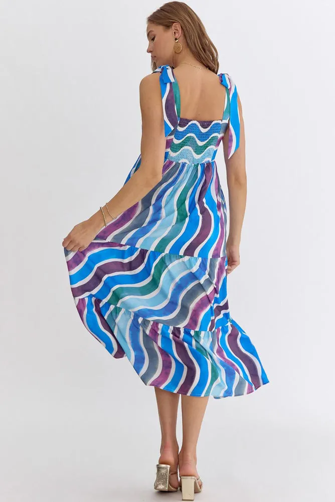 Sq Neck Sleeveless Midi Dress in Blue Multi by Entro