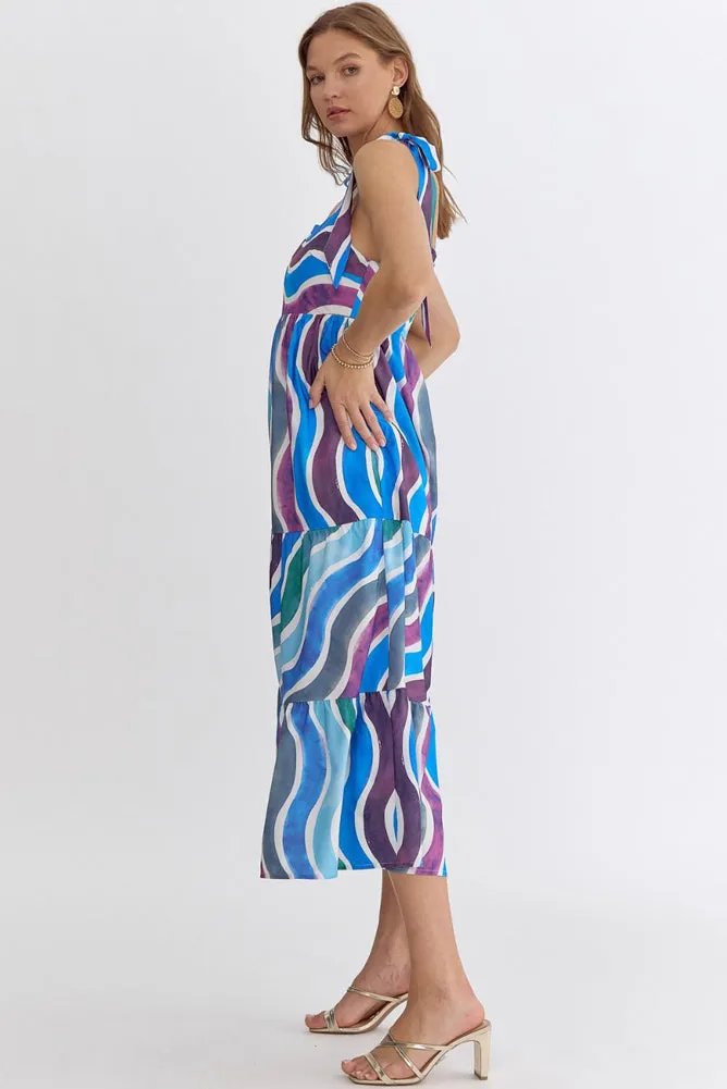 Sq Neck Sleeveless Midi Dress in Blue Multi by Entro
