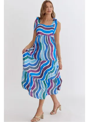 Sq Neck Sleeveless Midi Dress in Blue Multi by Entro