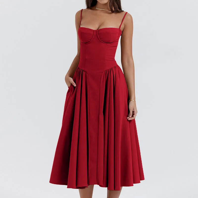 Strap Bustier Stylish Frill Midi Dress