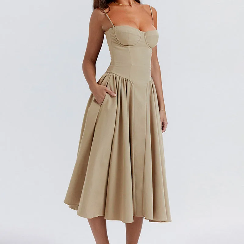 Strap Bustier Stylish Frill Midi Dress