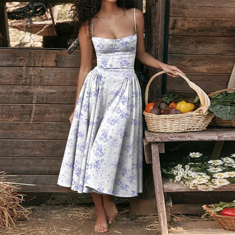 Strap Bustier Stylish Frill Midi Dress