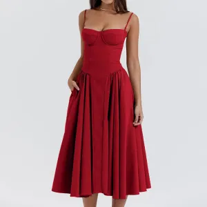 Strap Bustier Stylish Frill Midi Dress