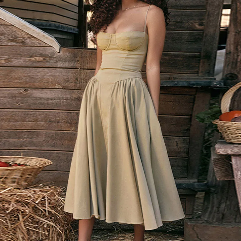 Strap Bustier Stylish Frill Midi Dress