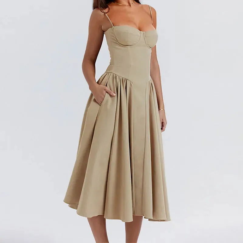 Strap Bustier Stylish Frill Midi Dress