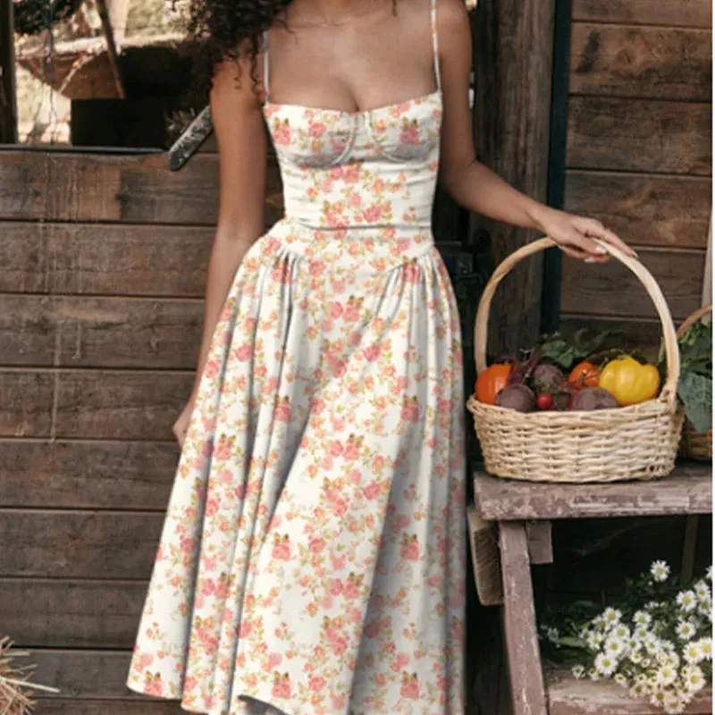 Strap Bustier Stylish Frill Midi Dress