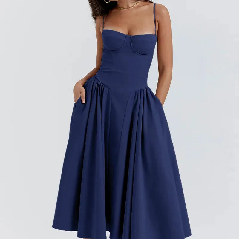 Strap Bustier Stylish Frill Midi Dress