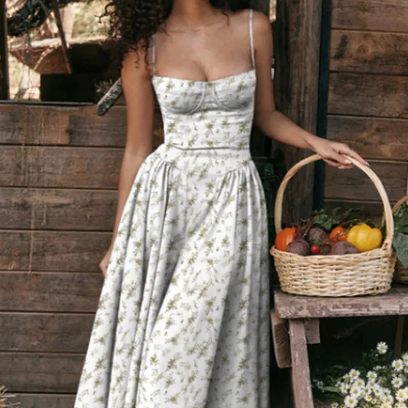 Strap Bustier Stylish Frill Midi Dress