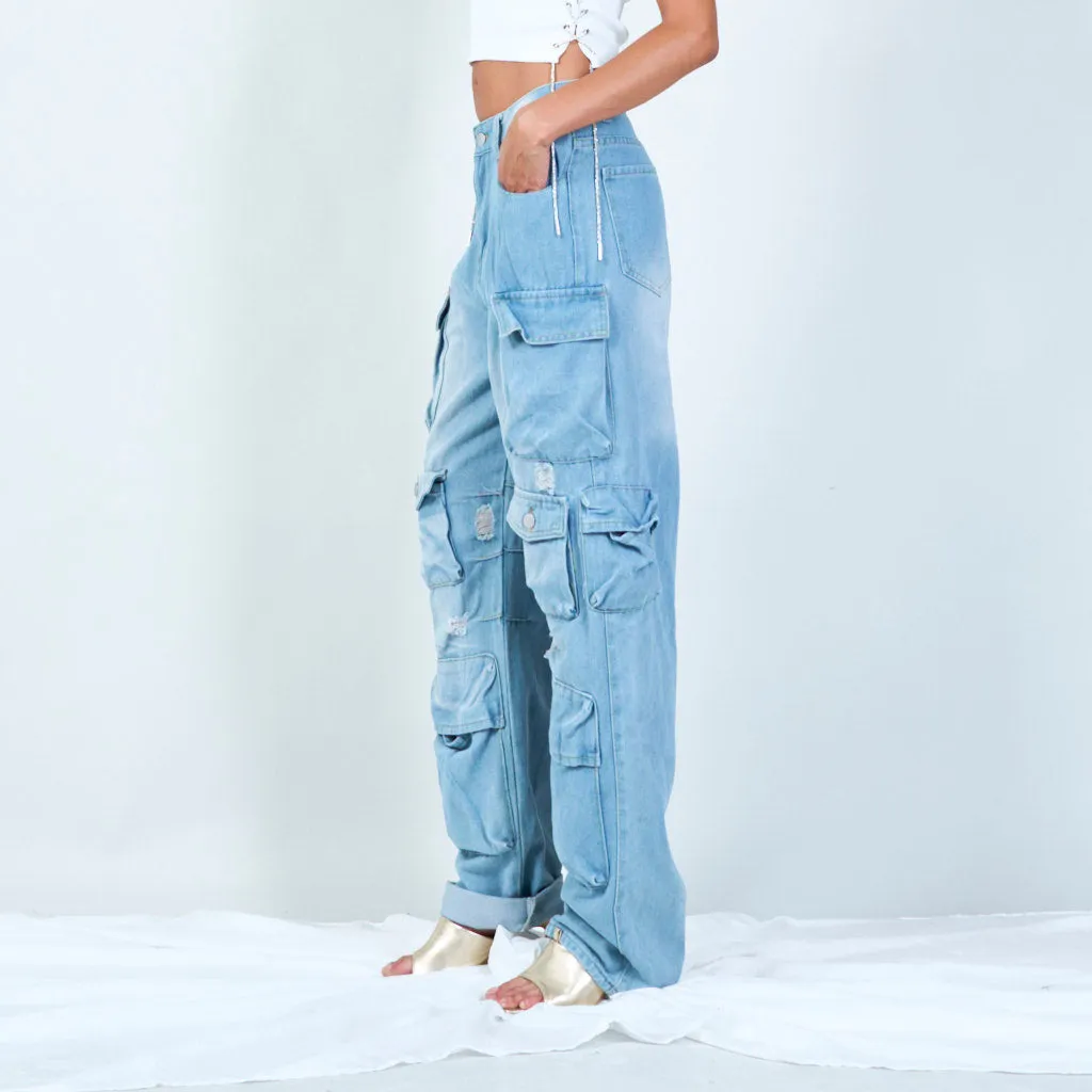 Stylish distressed cargo jeans wholesale