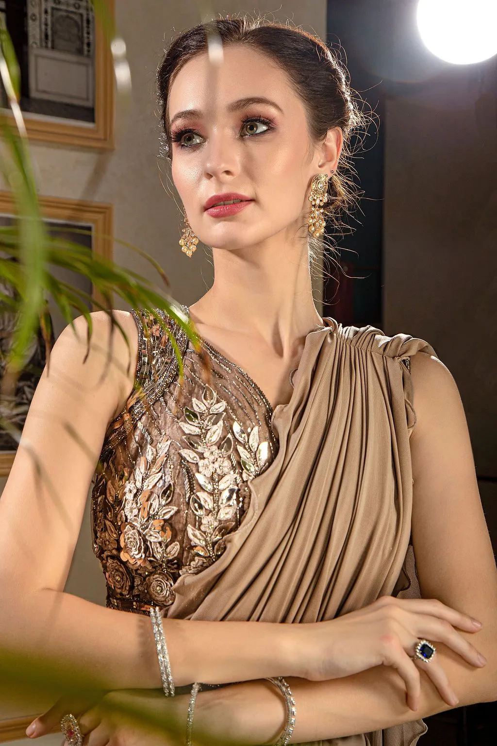 Stylish Drape Brown Saree