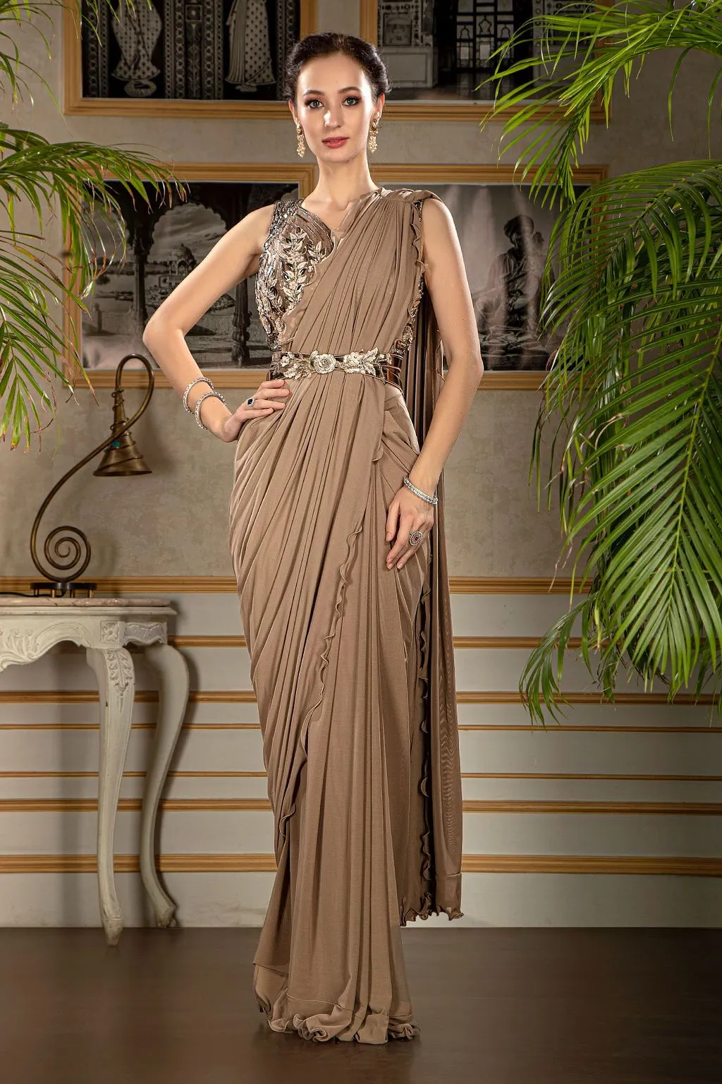 Stylish Drape Brown Saree