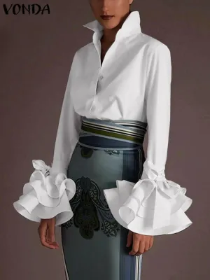 Stylish High-Collar Flare Shirt