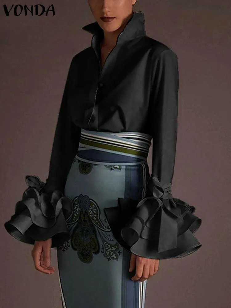 Stylish High-Collar Flare Shirt