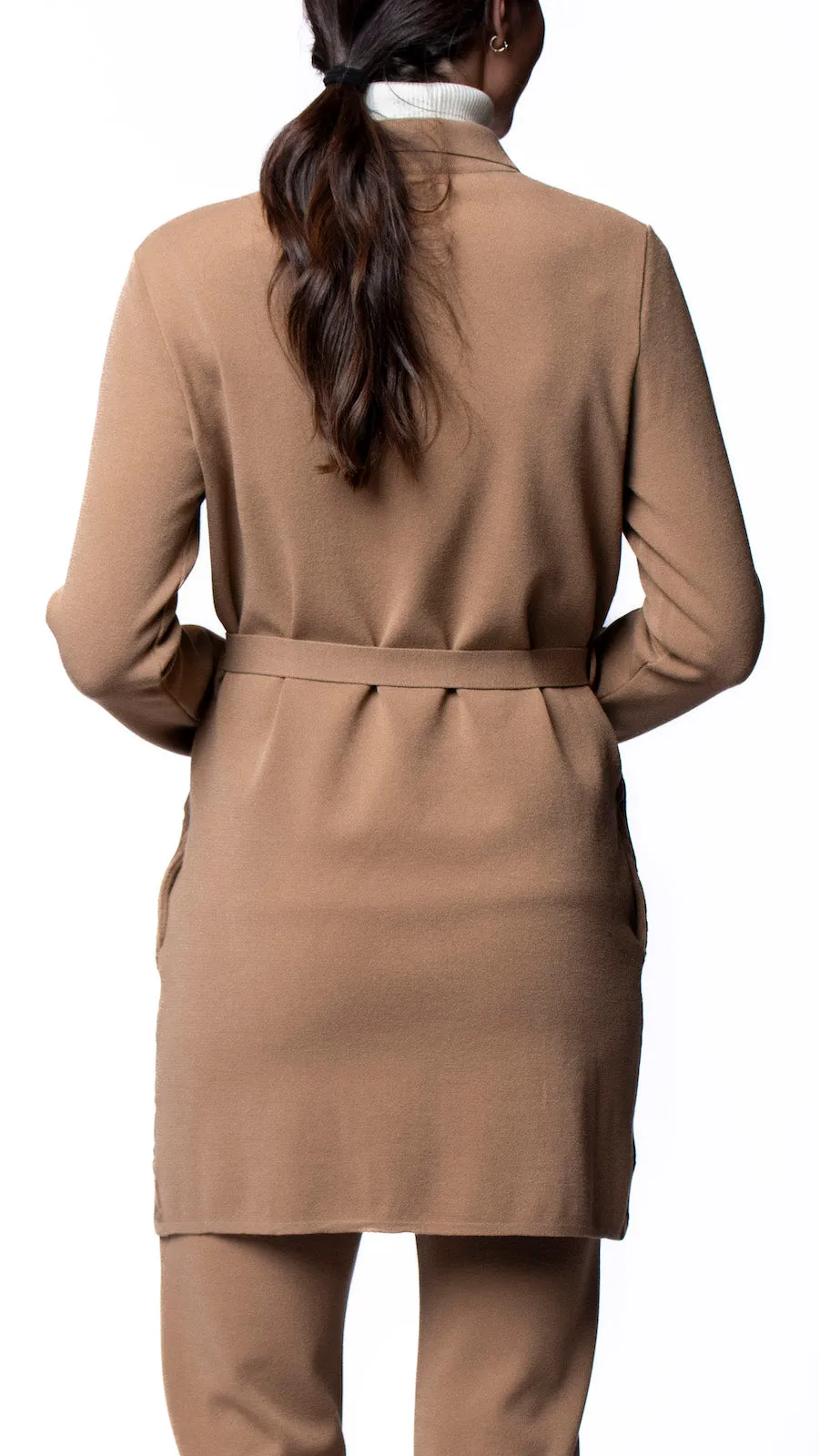 Sydney Square-Patern Knit Car Coat - Mocha