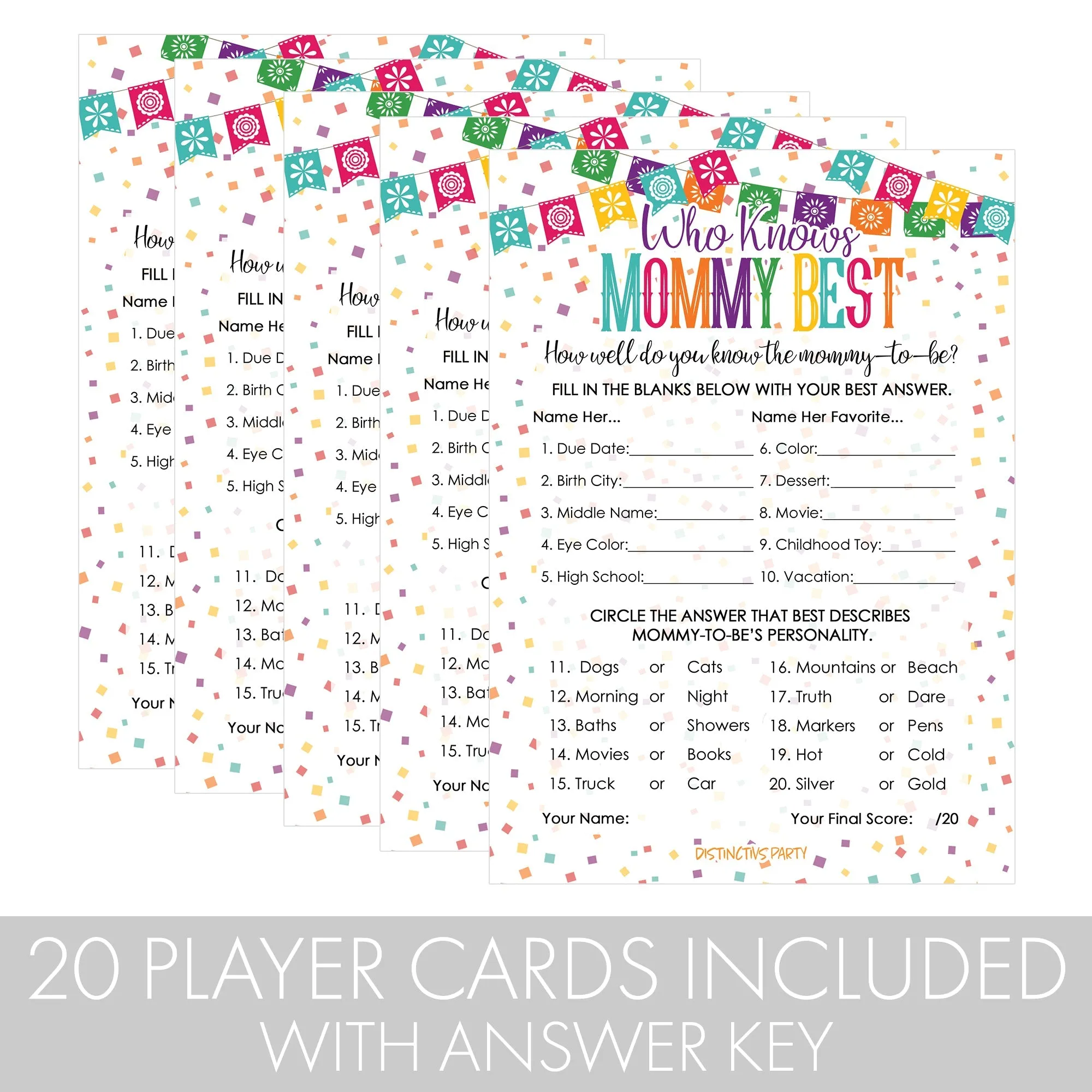 Taco 'Bout a Baby:  Baby Shower Game - Who Knows Mommy Best Game Cards - 20 Cards