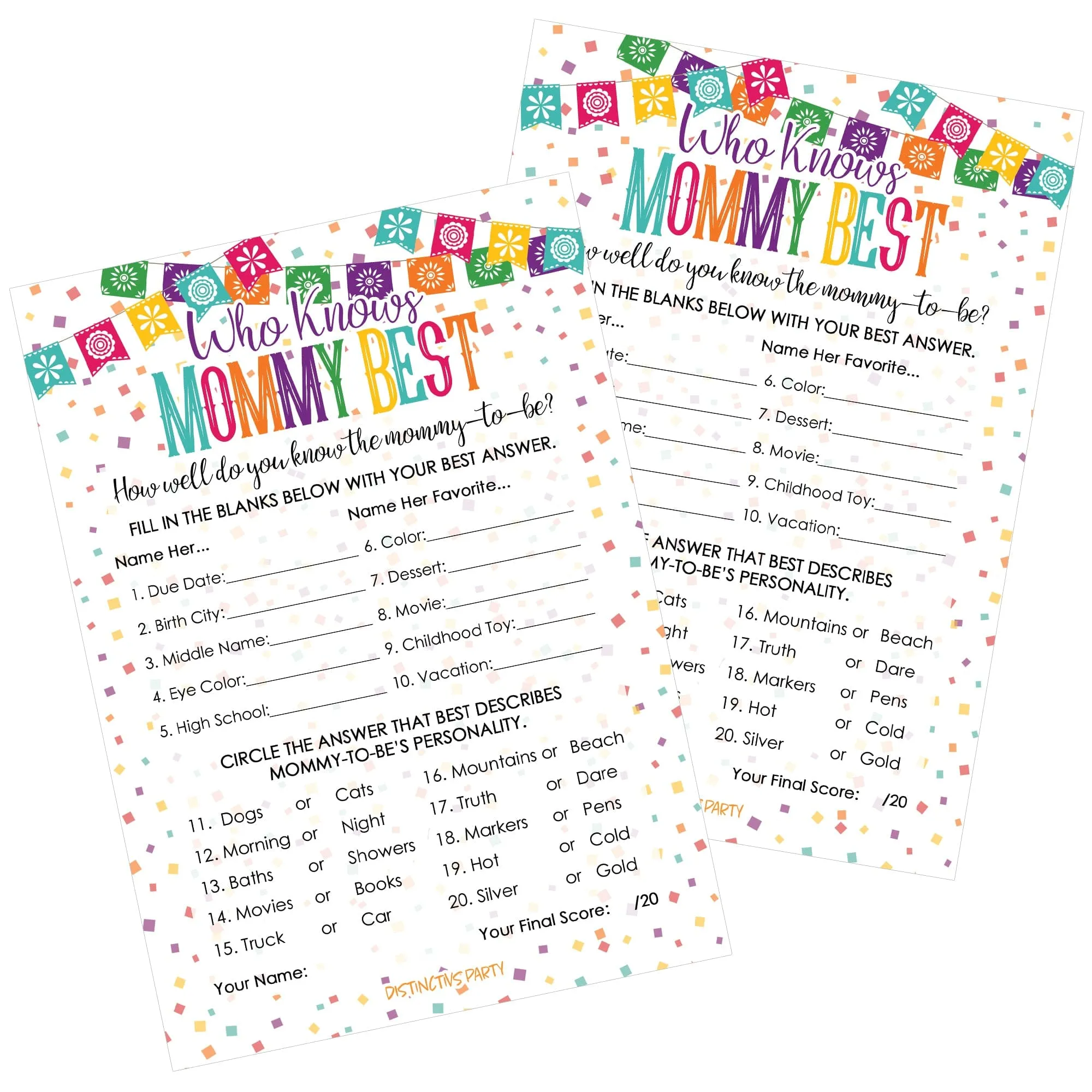 Taco 'Bout a Baby:  Baby Shower Game - Who Knows Mommy Best Game Cards - 20 Cards
