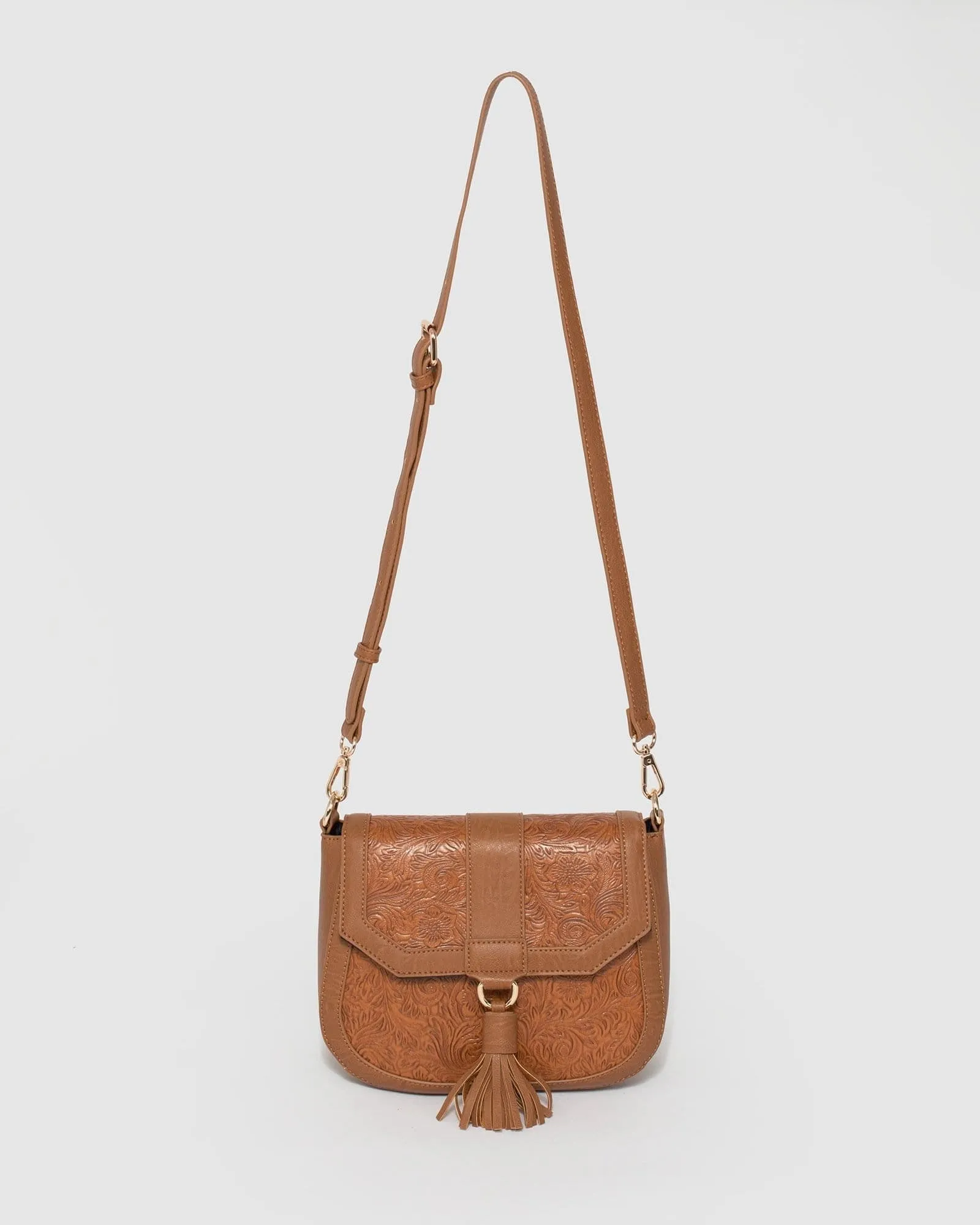 Tan Aria Tassel Saddle Bag