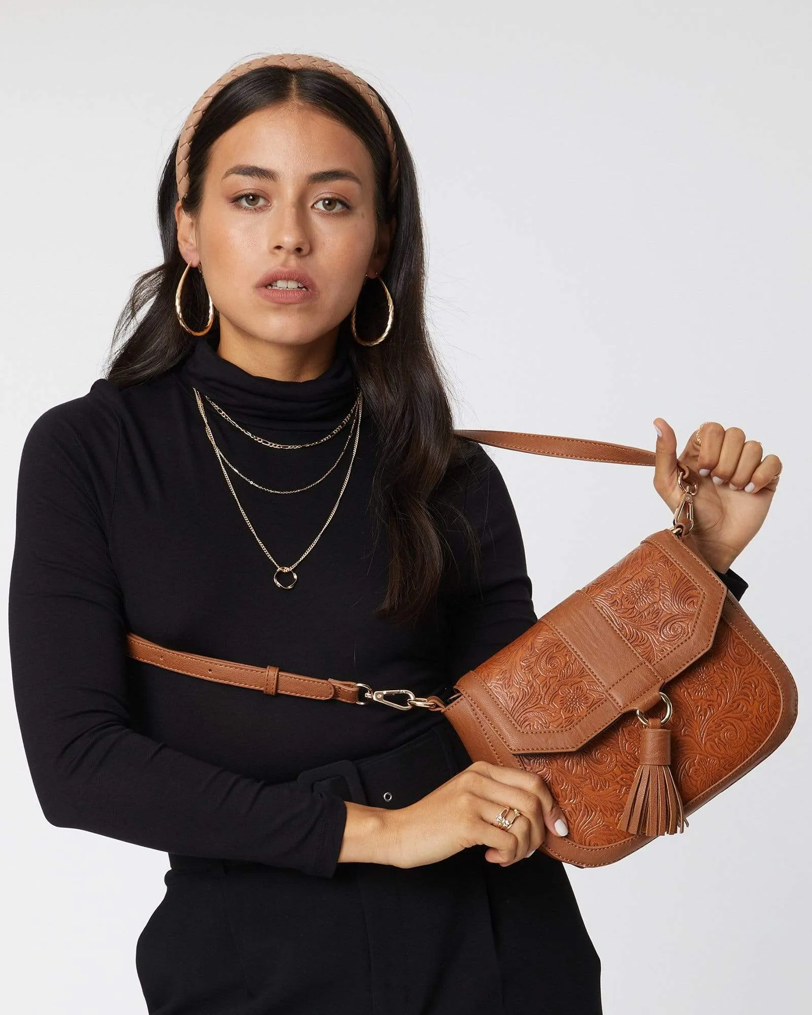 Tan Aria Tassel Saddle Bag